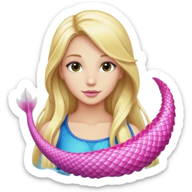 Beautiful long blonde hair mermaid with long pink tail sticker