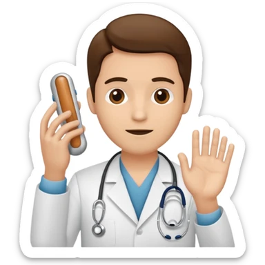 Radiografía de mano sostenida por un médico sin estetoscopio bata blanca  piel clara cabello café obscuro hombre sticker