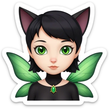 Black cat fairy short hair green eyes sticker