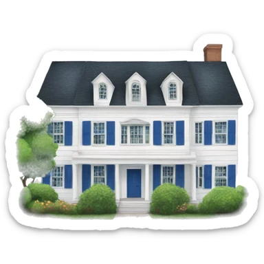 White colonial house with blue shutters sticker