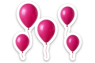 5 palloncini magenta fluttuano in aria isolati su sfondo bianco, iperrealistico 4k sticker