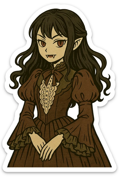 Remove the background, keep the vampire girl in gothic anime style with transparent background, focus on detailed gothic anime style character with no background. sticker