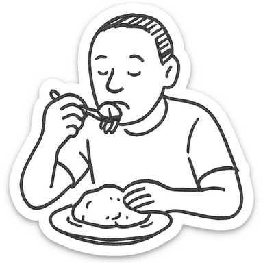 hand drawn sketch, simple lines, man eating sadza, focus on food and hands sticker