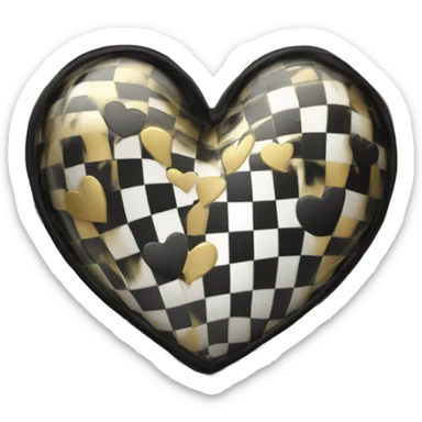 checkered black and white heart with gold trim  sticker