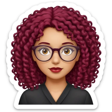 hispanic women with brown eyes and clear glasses and burgundy curly hair sticker