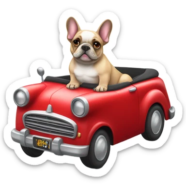French bulldog in a red classic convertible car driving with the top down  sticker