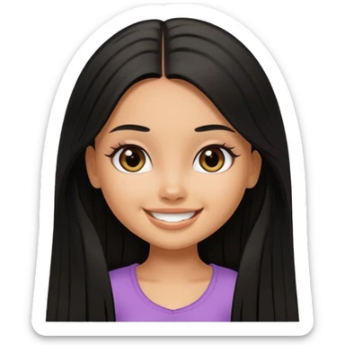 a pretty tan bratz girl with black long straight hair smiling sticker