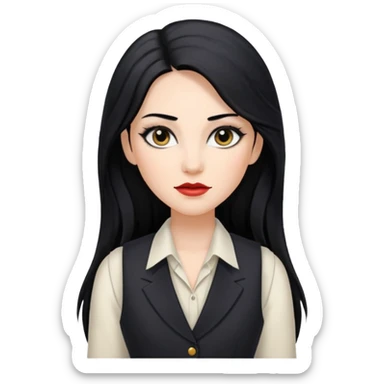 portrait of adult woman, formal vest, makeup, long black hair sticker