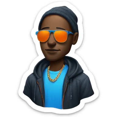 
rapper with realistic shadow and glow skin details, with blue and orange colored sunglasses sticker