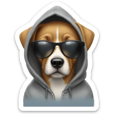 Dog wearing hoodie with sunglasses on sticker