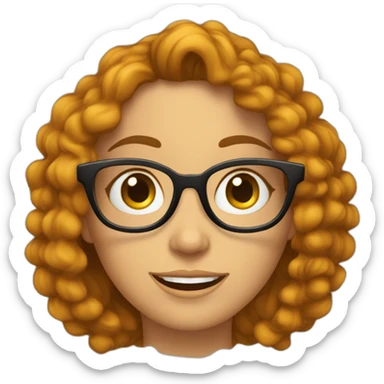 mujer pelirroja pelo rizado, media melena, gafas sticker