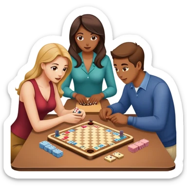 4 people playing board games  2women and 2 men no hats sticker