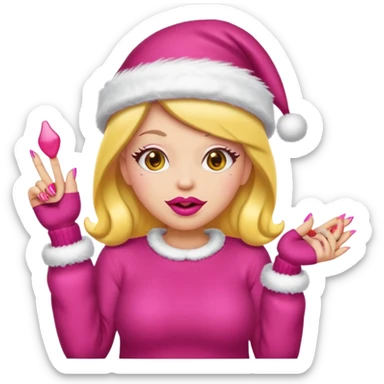 Sassy, cunty, girly Santa emoji with big lips, fake nails, pink sweater, and a pink santa hat (similar emoji style to uploaded). Yellow emoji. sticker