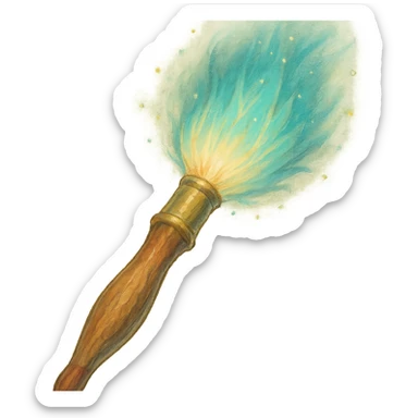 magical paintbrush with glowing bristles, soft painterly look, creative and enchanting, no background sticker