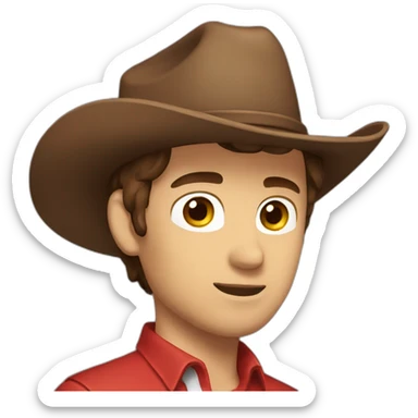 guy wih brown hair cap on cowboy red shirt brown eyes  sticker