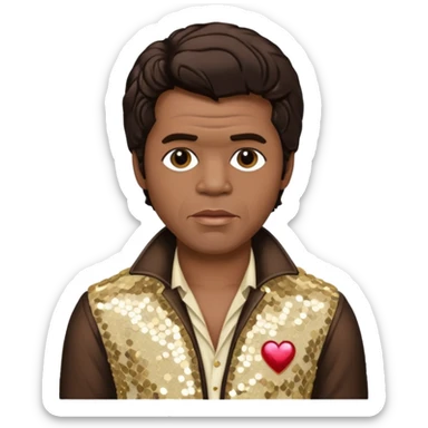 James Brown with dark brown hair, ivory sequin outfit sticker