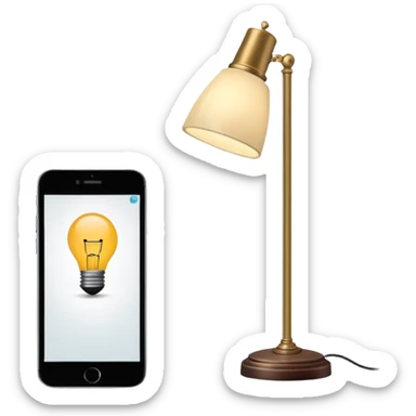 smartphone in foreground showing a quiz interface, with a floor lamp protruding from behind the phone sticker