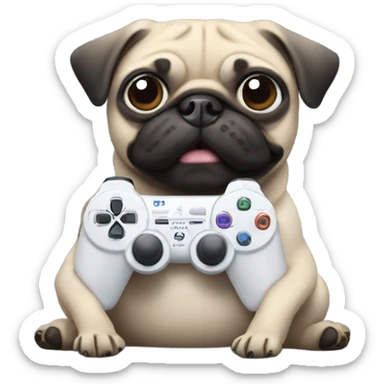 Pug holding Playstation controller  sticker