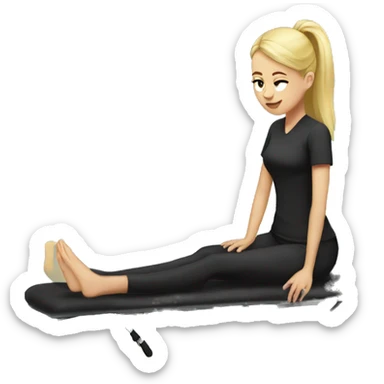 Woman therapist blonde ponytail black shirt with massage table sticker