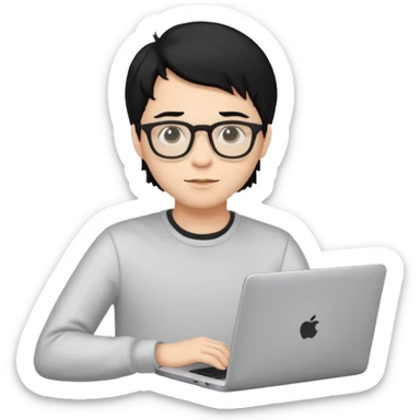 un estudiante con lentes y su laptop CON CAMISA MANGA LARGA Y CABELLO NEGRO sticker