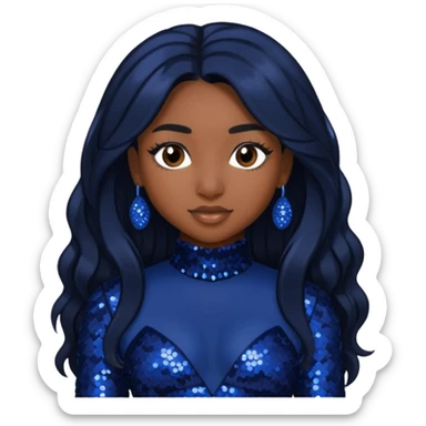 Normani from Fifth Harmony with long black hair, dark indigo sequin outfit sticker