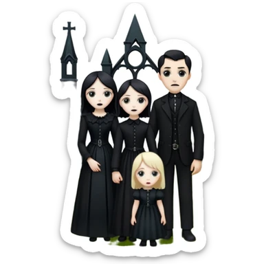 Adams Family style horror overgrown Haunting graveyard field Victorian mansion  sticker