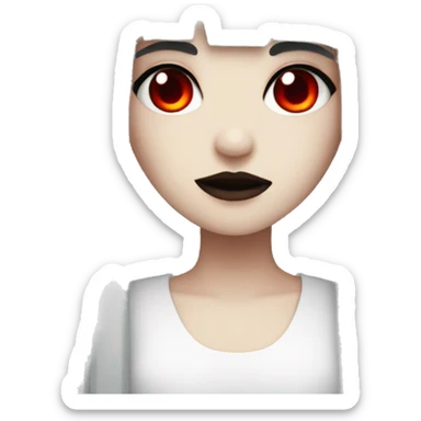 a white goth girl with black long hair and fringe and red eyes sticker
