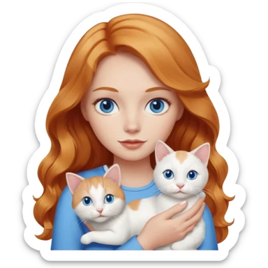 Long wavy strawberry blonde blue eyes woman with a white cat with blue eyes sticker