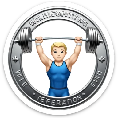 An emblem representing the World Weightlifting Federation with a stylized barbell and global elements. Bold text and clean lines symbolize strength, unity, and competition. Modern, dynamic design with a transparent background. sticker