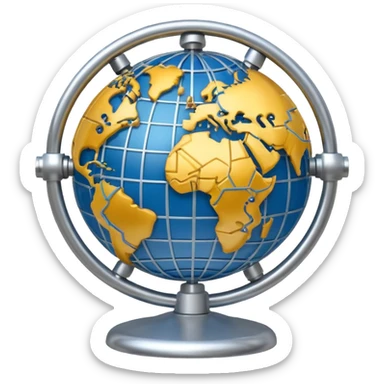 gear and globe, with circuit-style connected nodes, representing global system configuration and connectivity. sticker