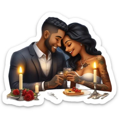 romantic candle light dinner for beautiful tattooed couple sticker