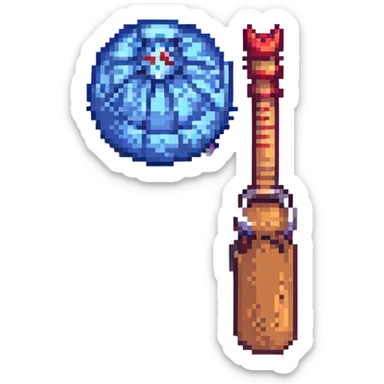Bludger ball and Beater's bat from Harry Potter's Quidditch in pixel art style sticker