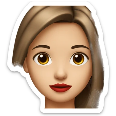 a young girl with long straight brown hair parted in the middle and red lips sticker
