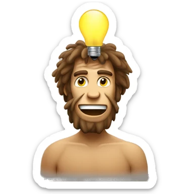 caveman light bulb moment happy but inquisitive - face and light bulb only sticker