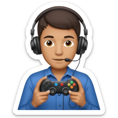 man with headphones holding game controller sticker