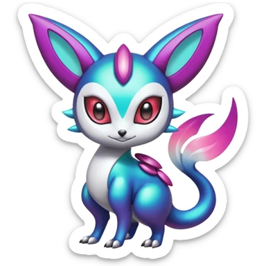 Shiny Colorful glowing glossy smooth soft silky Futuristic Cyber-Vernid-Trico-Meloetta-Latias-Koraidon-Peppercat-Protogen-Pokémon-Digimon-Fakémon-fusion-hybrid-creature sticker
