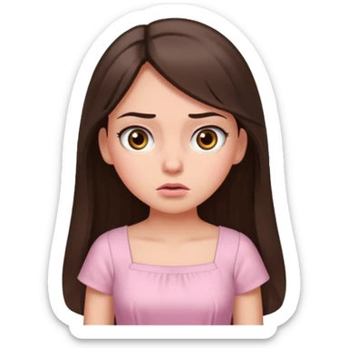 annoyed long brunette hair girl with hazel eyes wearing light pink dress sticker