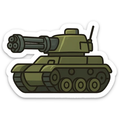 flat toon style tank with a gatling gun mounted sticker