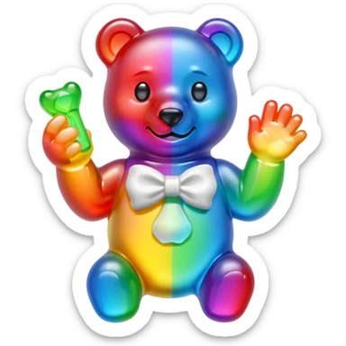 Rainbow Gummybear holding a discord symbol sticker
