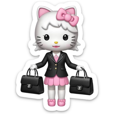 Hello Kitty wears in Chanel with a black bag Timeles sticker