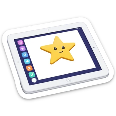 Create an emoji representing fanfiction writing. The design should feature a digital device tablet with visible text, symbolizing the creative process of writing fanfiction. Add a subtle reference to popular fictional characters or universes (like a small star, heart, or magical item) to indicate the fan aspect. Use a playful, imaginative color palette, blending vibrant tones with soft neutrals. Do not include any emojis or smiley faces. Make the background transparent. sticker