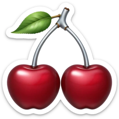 A pair of cherries emoji made of liquid silver chrome, smooth rounded shapes, glossy metallic surface, subtle sensual vibe, luxury sexy aesthetic, iOS emoji style, centered, clean white background sticker