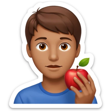 I want you to create an emoji of a SPANISH sergeant,  He should be a young guy with brown hair, brown eyes, his skin color like he’s tan and he’s eating an apple  sticker