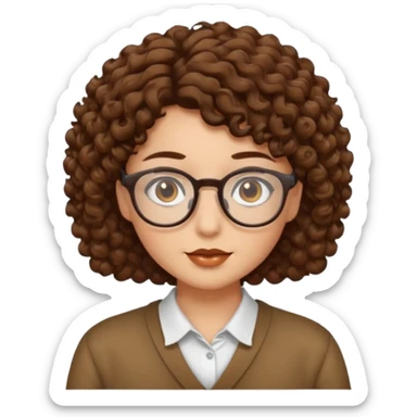 brown eyes brown short curly hair with glasses sticker