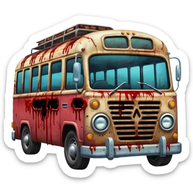 Zombie apocalypse bus..... in the style of your bleeding skull art. More blood and a zombies stuck to the grill that have ran over sticker