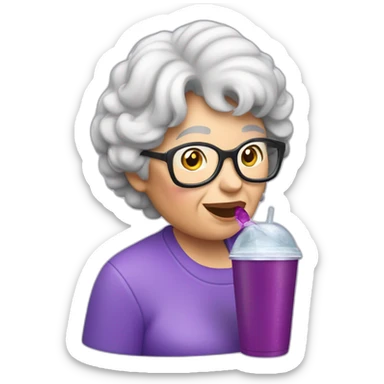 grandma drinking a purple soda from a styrofoam cup sticker