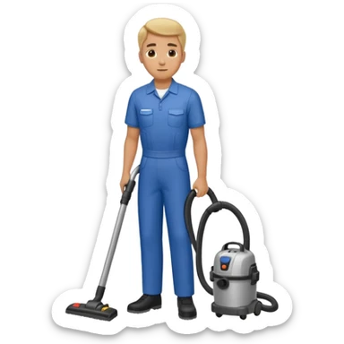 técnico de limpieza hombre sujetando una aspiradora de agua sticker