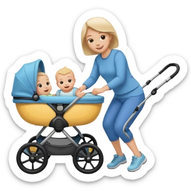 baby stroller with baby inside and mother pushing it, Emoji sticker