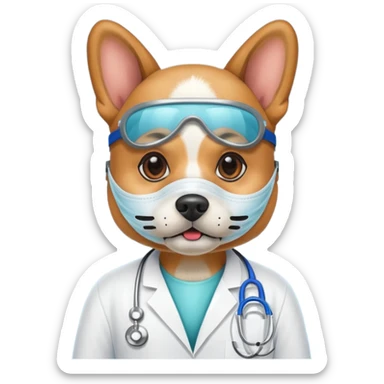 doctor dog wearing medical mask sticker