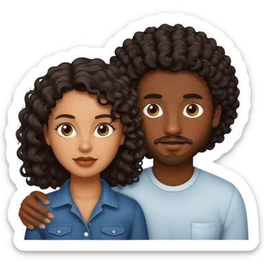 Dark brown skin man with a light beard and a curly   fade haircut with dark brown eyes with a brown skin  Latina woman with dark wavy hair  sticker
